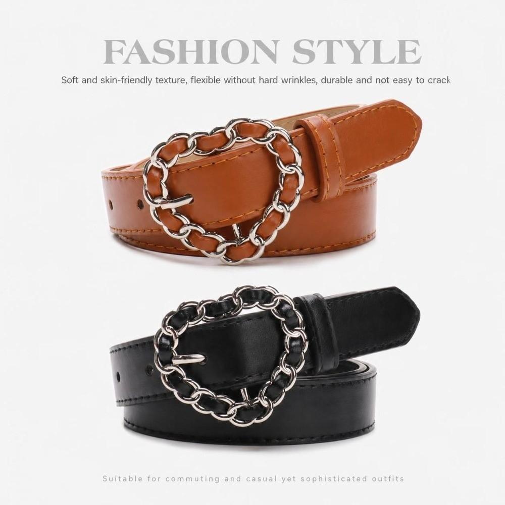 Adjustable Heart Buckle Belt Vintage Faux Leather Waistband Decorative Waist Belt For Women