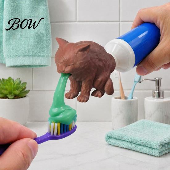Decorative Toothpaste Tube Squeezer 3D Printed Cat Cap, Funny Vomiting Topper, Creative Bathroom Decor Dispenser for Kids Adults Accessory Meme