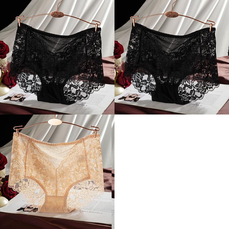 Women High Waist Briefs Lace Floral Panties Sexy Transparent Underwear Seamless Female Hollow Out Lingerie