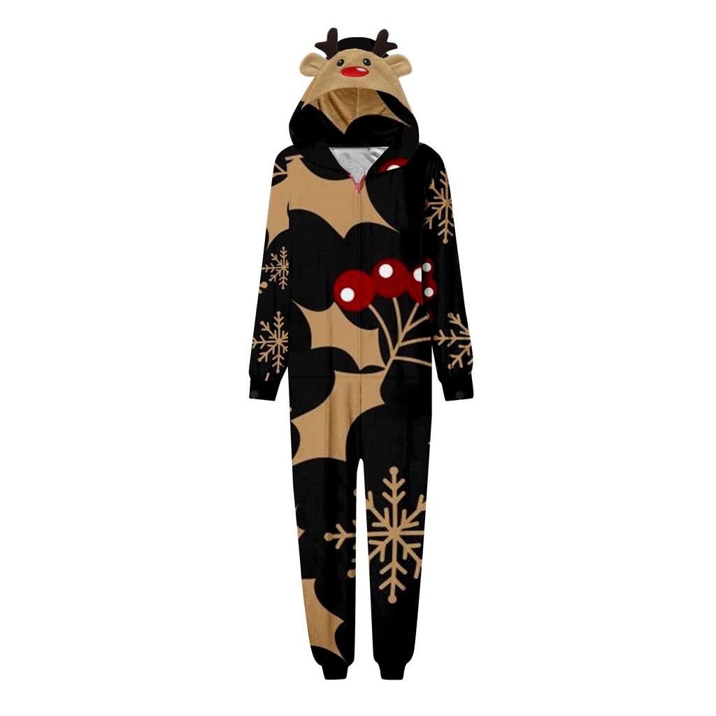 Комплект комбинезона на молнии с капюшоном и длинными рукавами для всей семьи с рождественским принтом