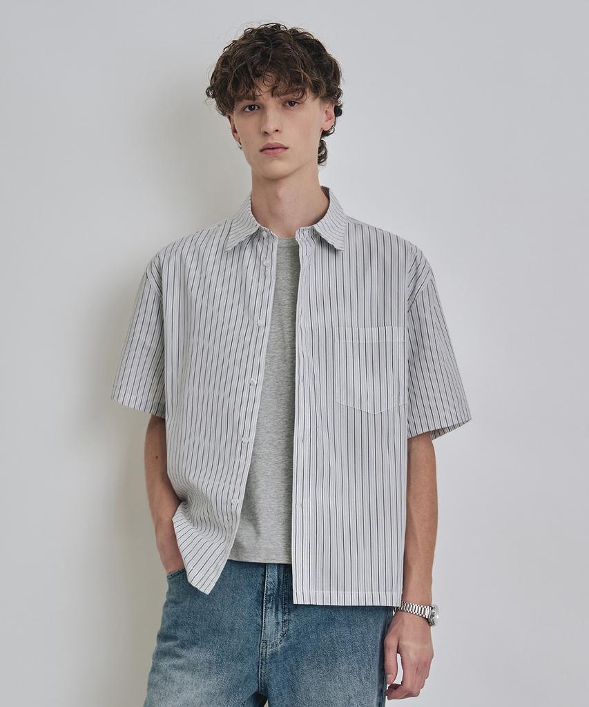 COSTUME O’CLOCK [Coclx Type] Striped Semi-Crop Short Sleeve Shirt 2 Color Coossh205
