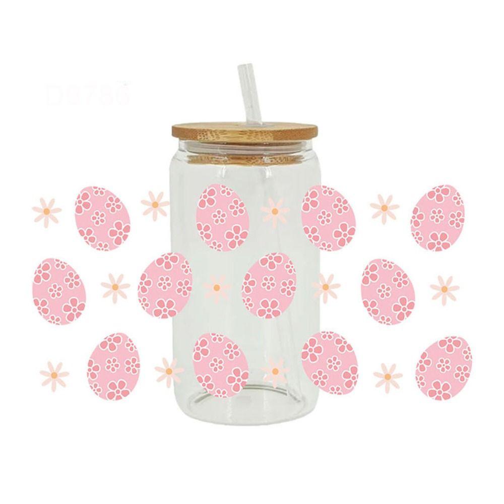 Easter Theme Cup Wraps Iron on Transfer Cup Stickers New UV DTF Transfer Sticker  16OZ Glass Cups