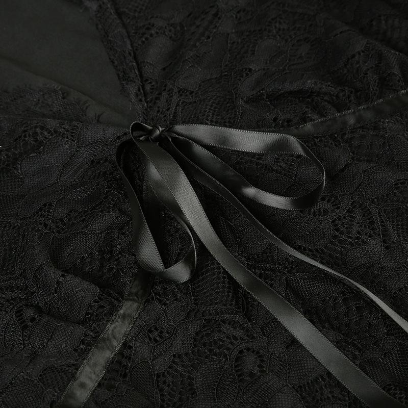 Women's Dark Sexy Wind Lace Bow V-neck Long-sleeved Imperial Sister Waisted Hip Thin Temperament Short Dresses