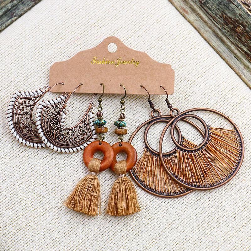 Bohemian Ethnic Retro Earring Set: 3-Piece Hanfu & Nepal Style for Women