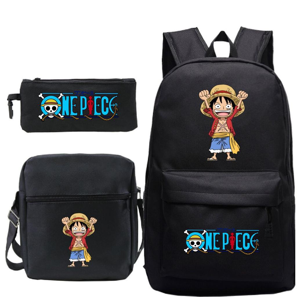 New Animation One Piece Printed Backpack for Primary and Secondary School Students Large Capacity School Bag Combination Three-piece Set