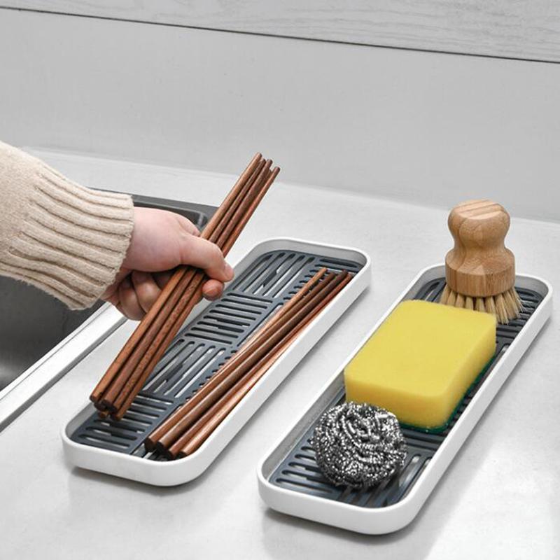 Sink Soap Rack Kitchen Storage Trays Home Organizer Sponge Holder Cup Tableware Drain Tray Dish Washing Scrubber