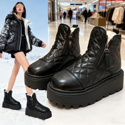 Северо-восточные большие зимние сапоги женские 2025 новые зимние бархатные утепленные хлопковые туфли модные на толстой подошве увеличивающие рост теплые ботинки Мартин