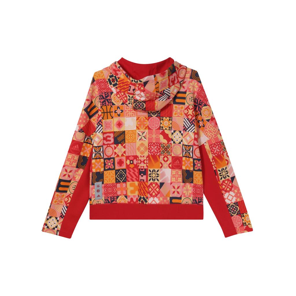 adidas Cny Новогодний геометрический узор с полным принтом, длинный рукав, толстовка с капюшоном, женская толстовка с капюшоном, красная HI3262