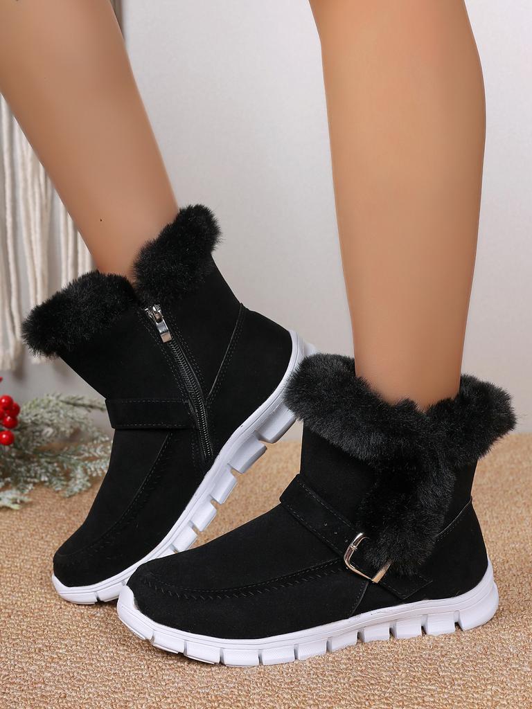 AJGS New Short Plush Suede Ankle Boots Winter Women Fur Warm Chelsea Snow Boots Casual Shoes Flats Gladiator Sport Ladies Boots