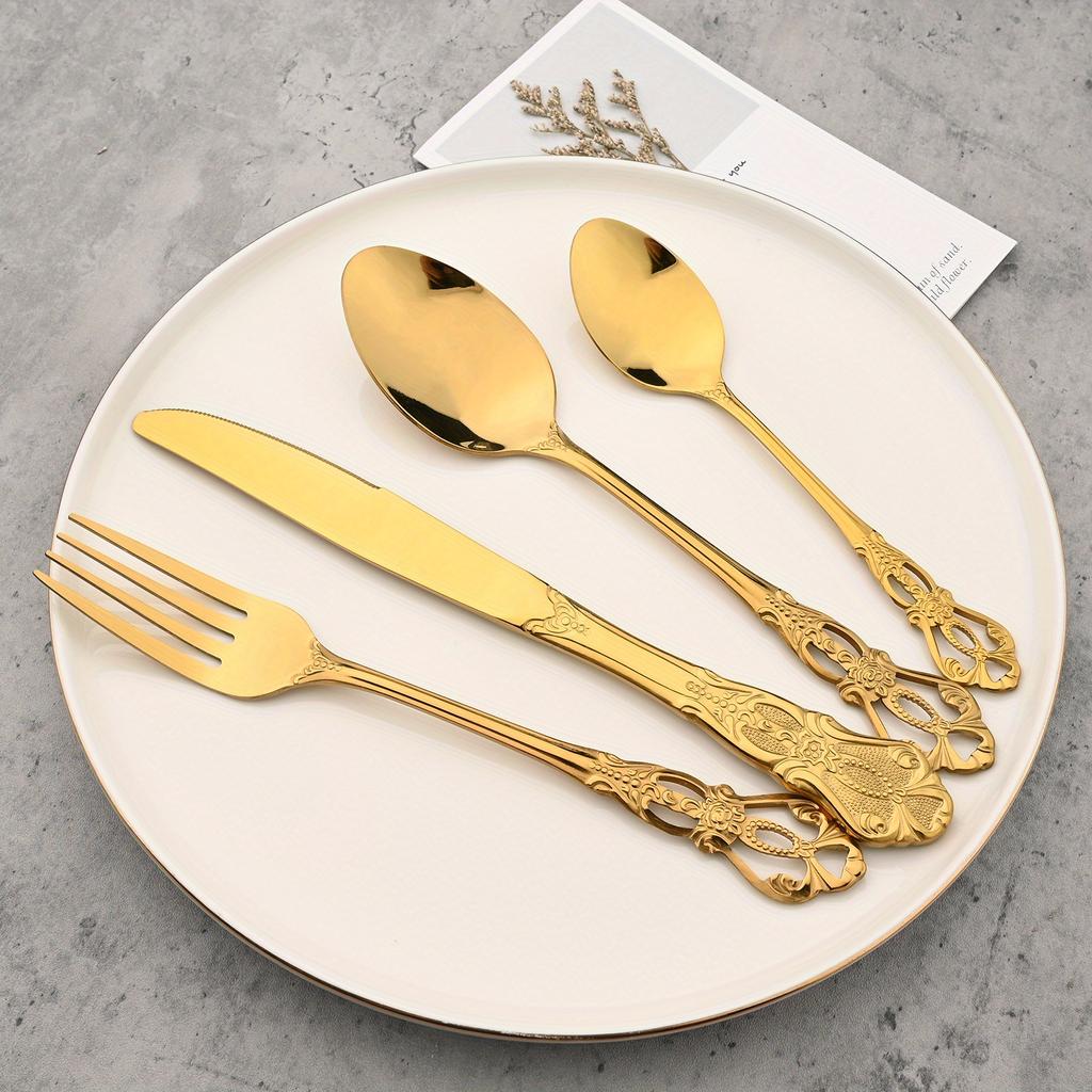 Набор столовых приборов из зеркальной полированной нержавеющей стали, 24 шт., посуда в стиле Crown Court, винтажная форма, кухонное и ресторанное серебро