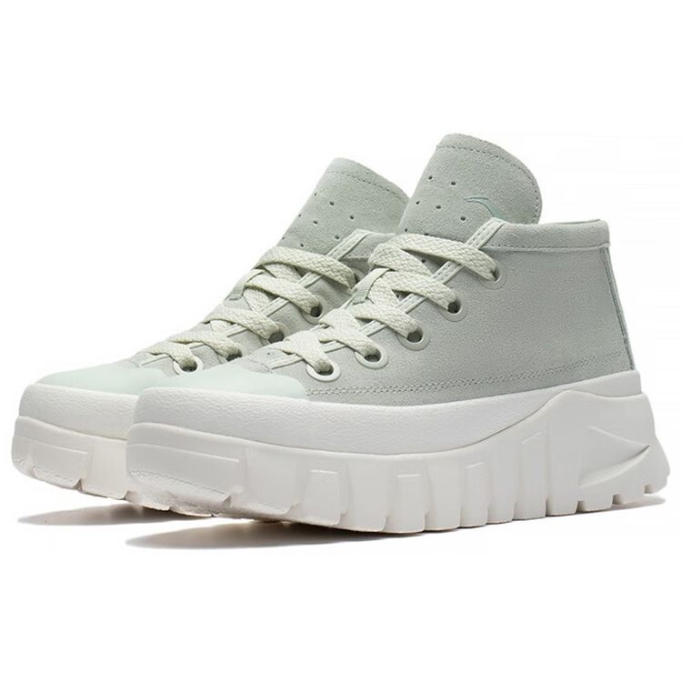 Ботинки Li Ning из кожи, спортивная обувь на толстой подошве, повседневные туфли среднего размера, женские ботинки цвета морской волны AZGS144-3