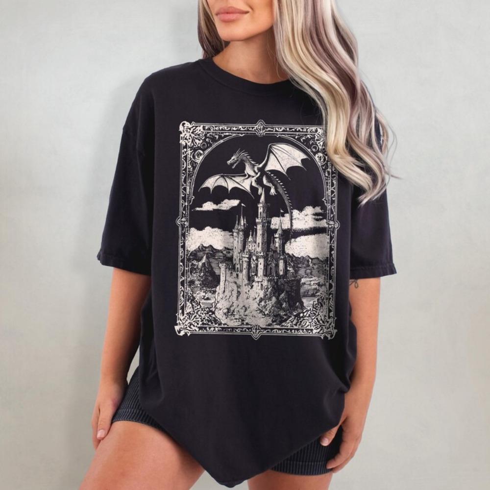 Hot Sale Dragon Graphic Print T-shirt Men Women Dark Medieval Fantasy Reader Dragon Lover Gift Loose Casual Oversized Top Streetwear Summer New Tee