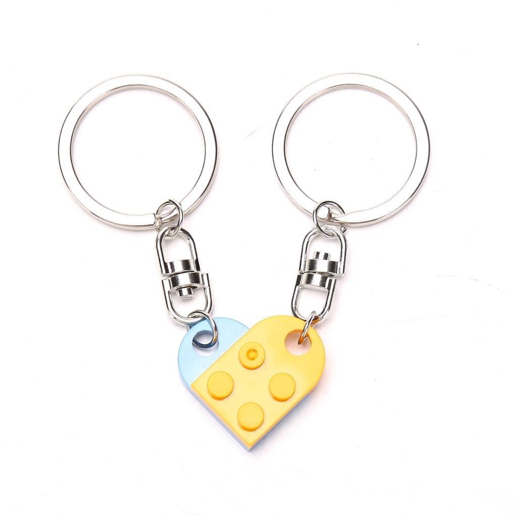2Pcs Love Heart Brick Keychain For Couples Friendship Birthday Jewelry Gift
