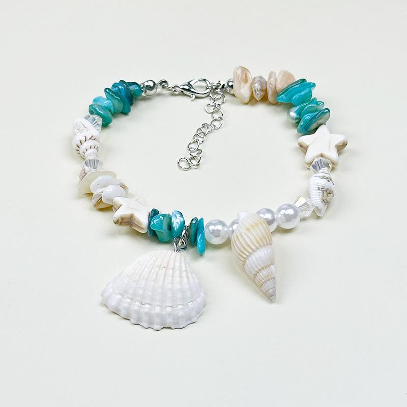 Handmade Seashell & Crushed Stone Bracelet with Lobster Clasp - Perfect Summer Travel Souvenir