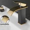 New Luxury Black White Gold Waterfall Faucet Hot and Cold Dual Control Stainless Steel Alloy Finish Suitable for Bathroom Sink