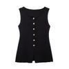 Spring New Arrival Knitting Sleeveless Tops Fashion Casual round Neck Golden Button Plain Stitch Vest 4192100