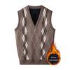 Men Knitting Vest V-Neck Sleeveless Thickened Plush Lining Waistcoat Rhombus Line Patterns Winter Vest Sweater