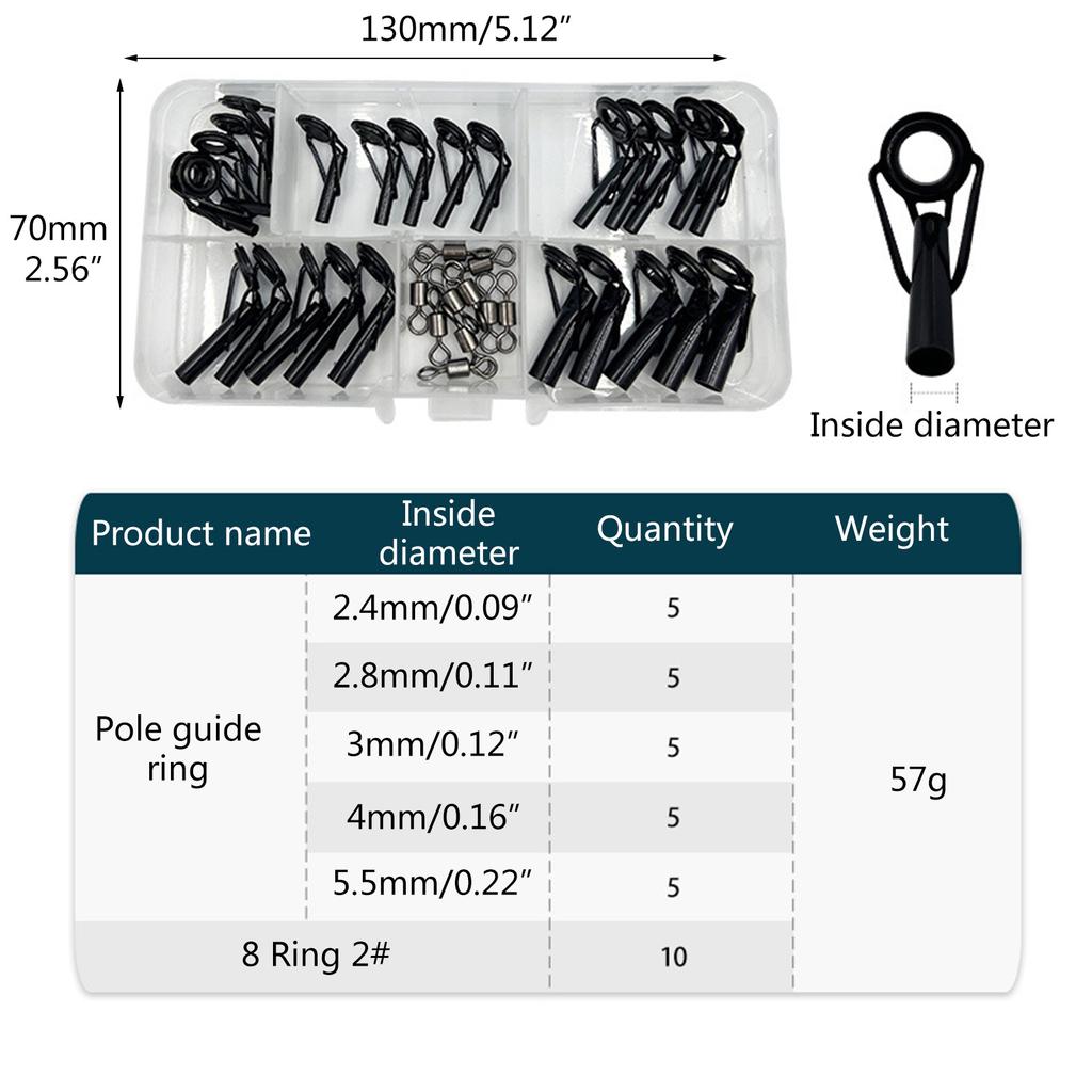 35pcs/pack Fishing Rod Guide Rings Ceramic Wear Heat Conduction Repair Part Fish Tackle Tools Fishing Rod Accessory