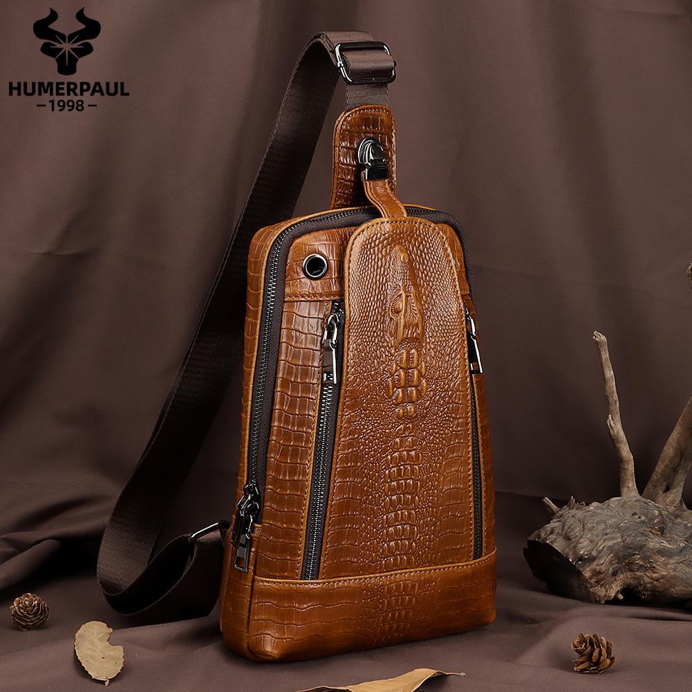 Humerpaul Мужская кожаная нагрудная сумка с крокодиловым принтом, спортивная сумка большой емкости