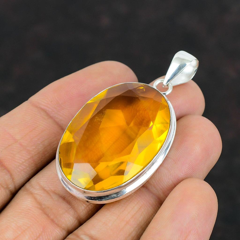 Ограненный кулон с цитрином Драгоценный камень Кулон ручной работы Кулон из стерлингового серебра 925 пробы Антикварные ювелирные изделия Дизайнерский кулон Подарки для него Ювелирные изделия с цитрином