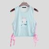 Women Men Sleeveless Cute Print Casual Side Bandage Cropped Tank Tops