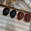 Серьги-гвоздики овальной формы с преувеличенным бордовым отливом, простые темпераментные модные серьги, женские ретро-серьги черного цвета на осень и зиму