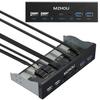 Mzhou USB Металлическая Передняя Панель Передний 4-портовый USB-хаб с 1 HD Audio 1 и 1 Микрофонным входом Адаптер 2.0 + 3.0, 5,25-дюймовая 19-контактная панель, Порт 3.0, TPY-C