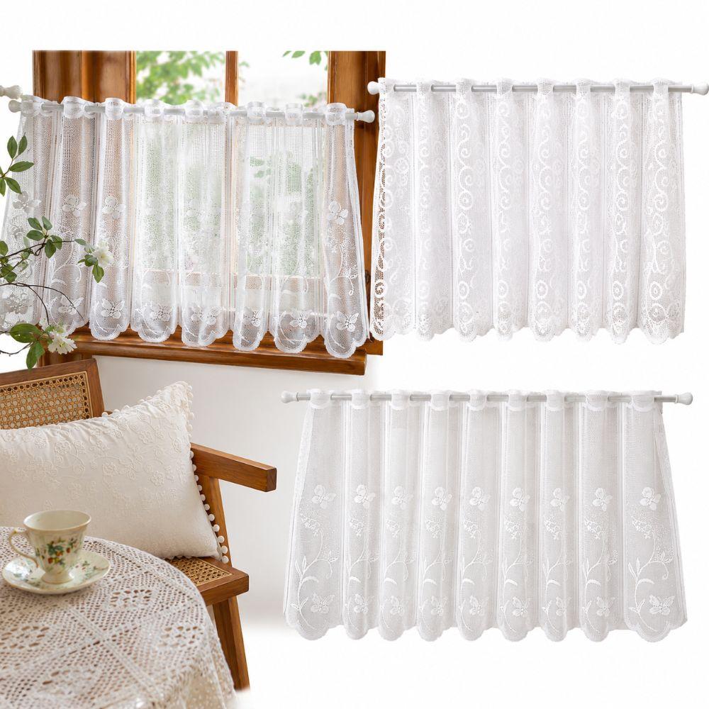Floral Embroidery Short Lace Curtain Butterfly Print Rod Curtains Half-curtain Curtains Home Decor