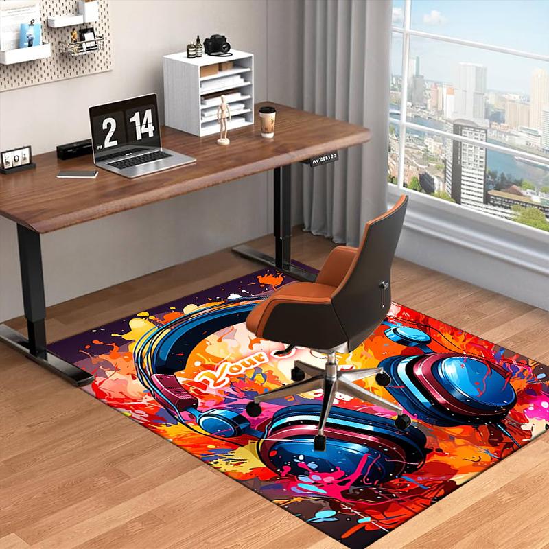 1PC Custom Name Music Headphones Artwork Theme Floor Mat Ideal for Living Room, Game Rooms, Office, Bedroom,Floor Mat Playful Design