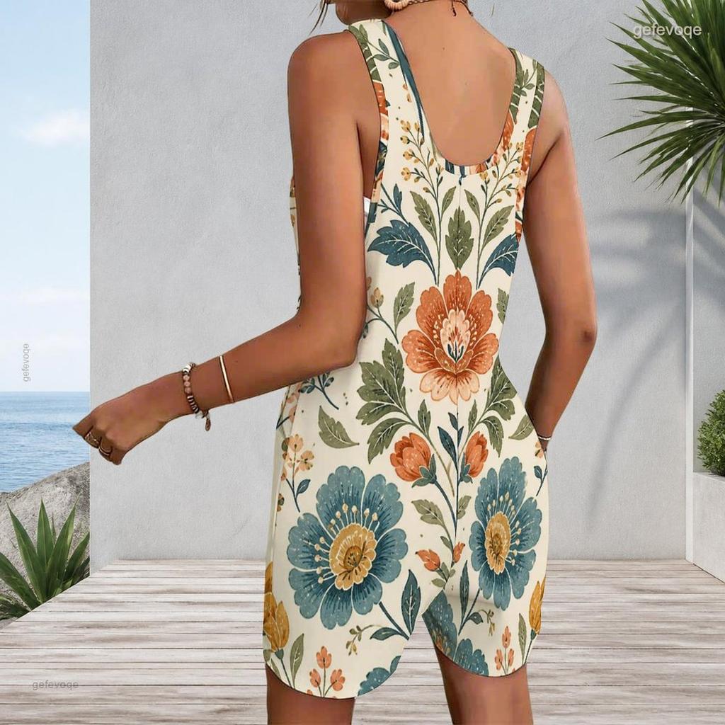 Womens Plus Size Tank Romper With Patch Pockets