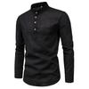Men's Solid Color Slim-Fit Stand-Up Collar Cotton Shirt – European & American Autumn Casual Business Long-Sleeve