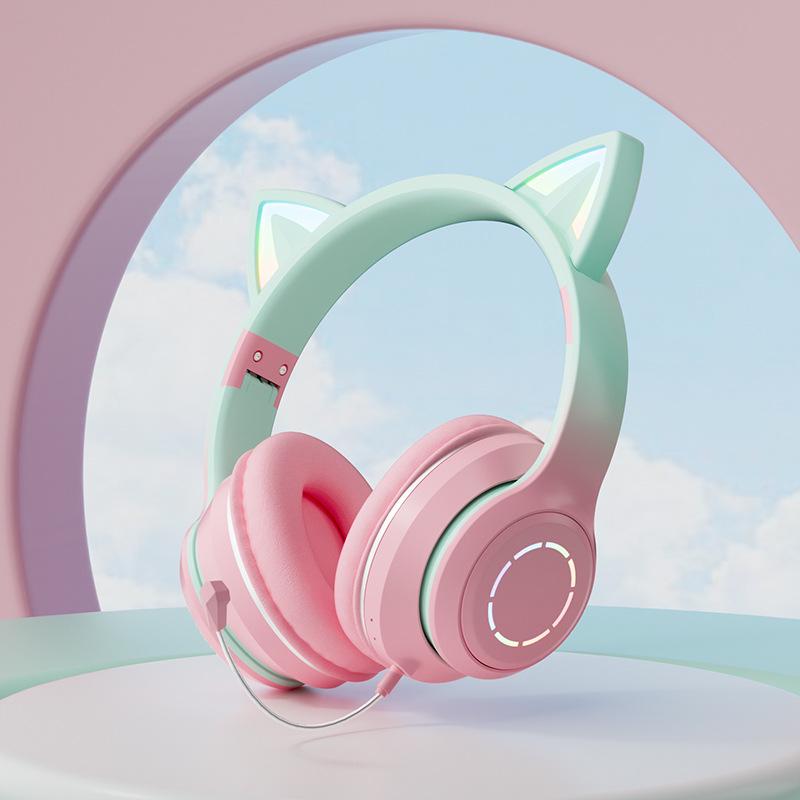 Гарнитура Bluetooth с кошачьими ушками и светящимся градиентом для онлайн-занятий и игр — универсальный подарочный выпуск