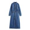 2025 Spring Women's Casual Loose Denim Midi Dress with Button Decor