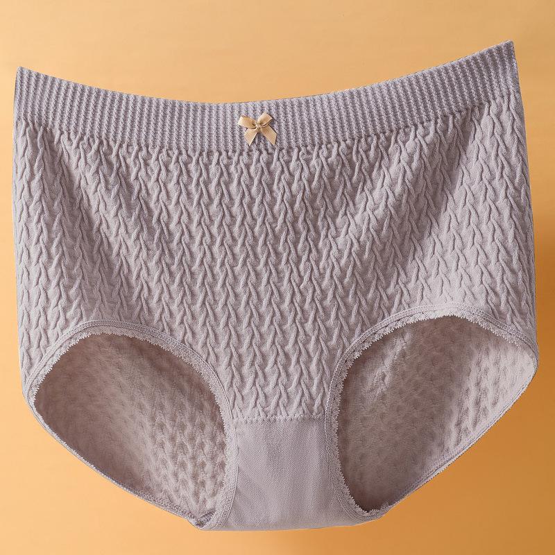 Bubble Design Panties Solid Color Plus Size High Waist Cotton Underpants Belly Control Briefs Women's Underwear