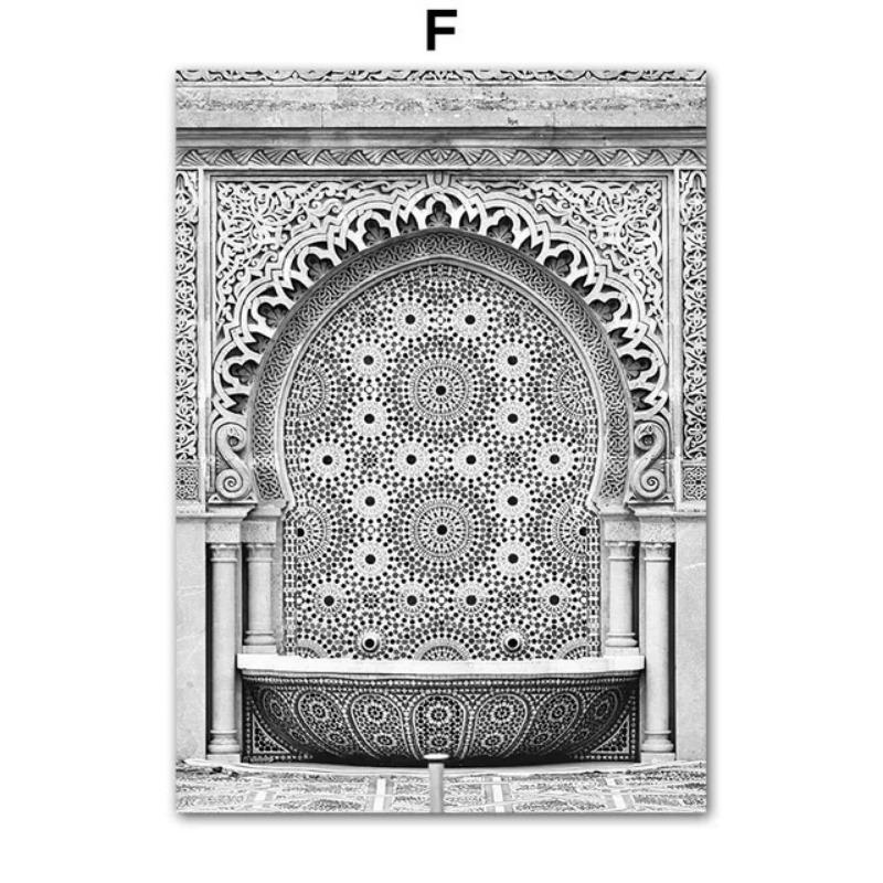 Черно-белая исламская мечеть дверь холст картина мусульманская цитата настенное искусство плакат печать для домашнего декора
