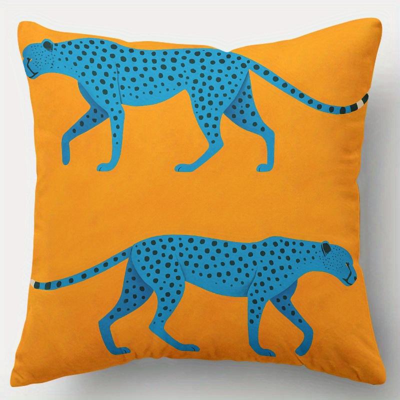 pc Modern Blue Cheetah Pillow Cover Polyester D DoubleSided Print Abstract Orange Cheetah Art Animal Lover Home Car Deco