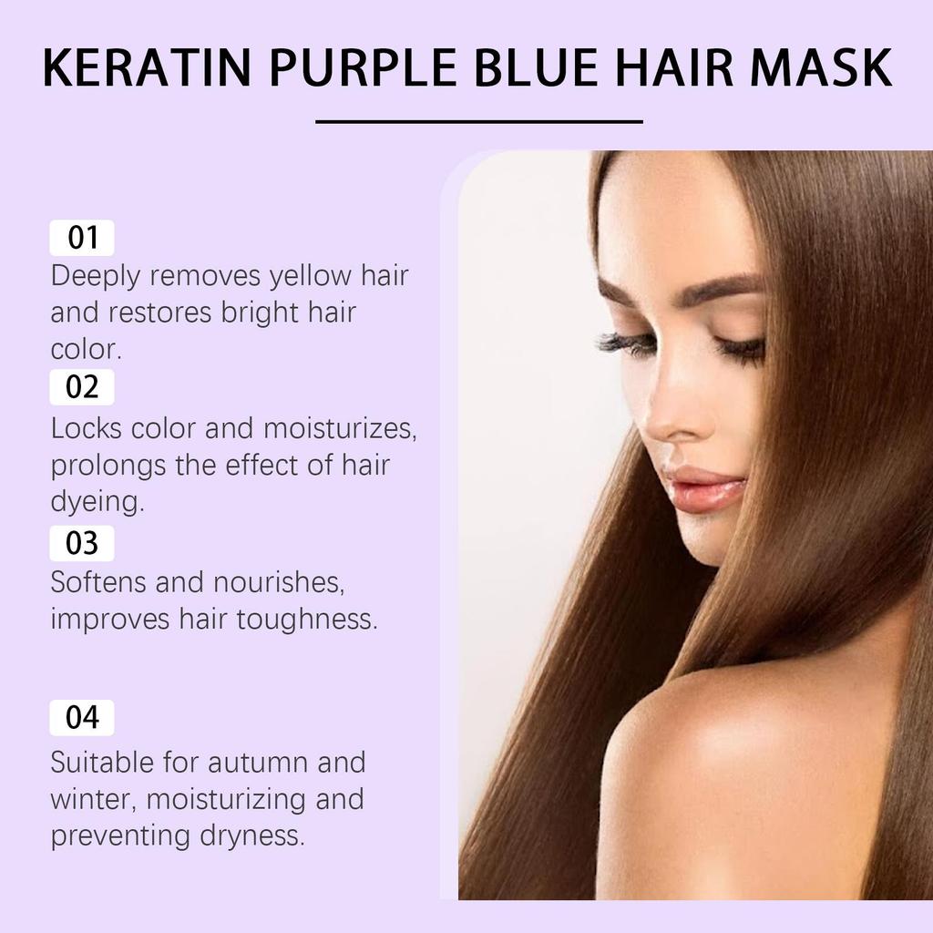 Purple Toning Hair Mask Neutralize Yellow Keratin Deep Conditioner for Blonde Silver Highlighted Hair Color Correcting Treatment