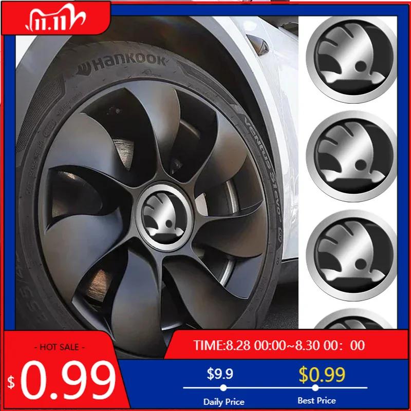 Car Sticker 4Pcs Car Wheel Hub Cap Metal Emblem Stickers Accessories For Skoda Octavia MK2 2 3 A5 A7 A8 Fabia Karoq Superb Rapid