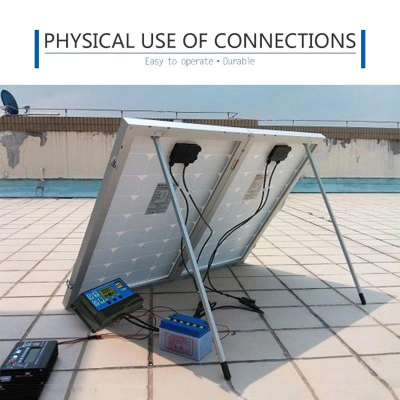 Контроллер солнечной панели 12 В/24 В Регулируемый ЖК-дисплей Регулятор батареи солнечной панели с двойным USB-портом 10A-100A