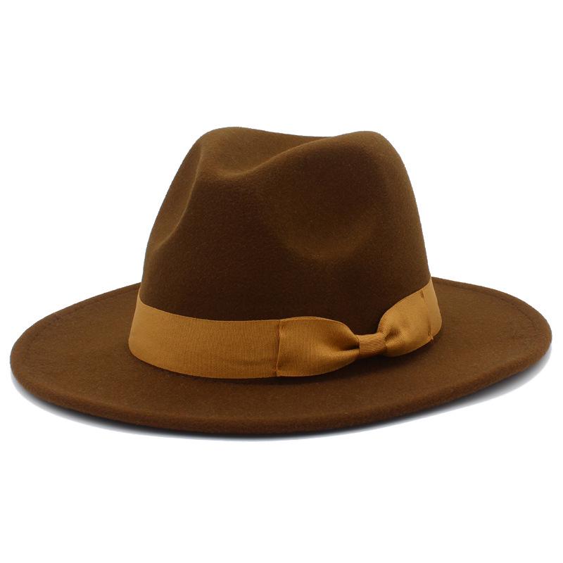 Федора с широкими полями в европейско-американском стиле с бантом: Модная унисекс джазовая шляпа