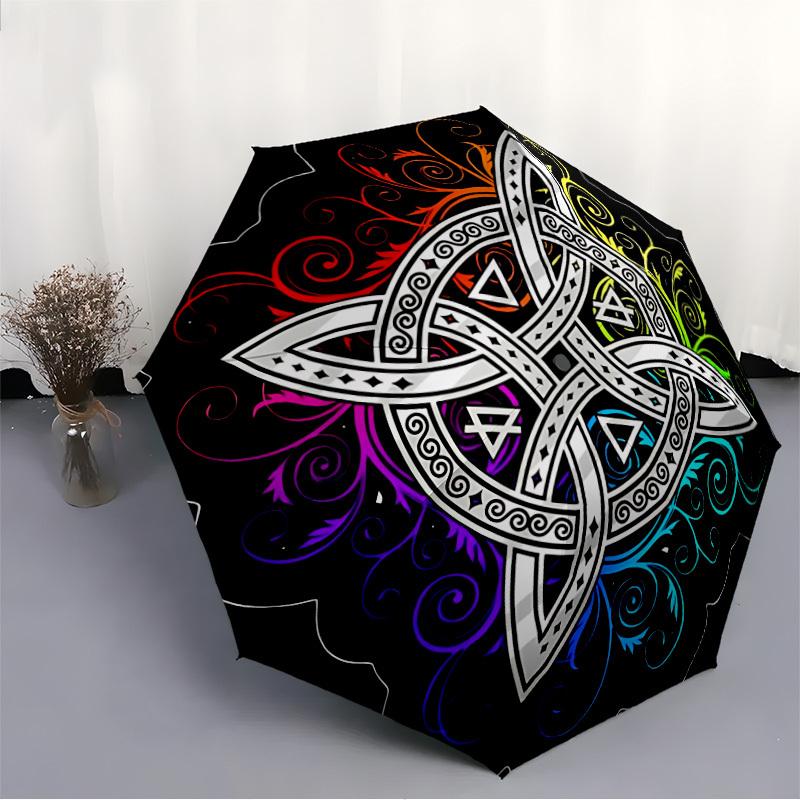 1pc Celtic Mandala Auto Open/close, All-Season Portable Folding Umbrella for Women & Men, Travel, Everyday, Formal Events - Compact Luxury Parasol, Ou