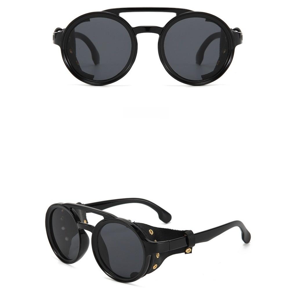 Leather Side Retro Round Glasses Anti Wind Vintage Goggles Classic Steampunk Sunglasses Outdoors