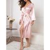 Sexy Women's Pajamas Women's Imitation Silk Pajamas Home Clothes Ice Silk Long-sleeved Casual Comfortable Lace-up Bathrobe
