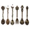 6Pcs Set Innovative Vintage Retro Zinc Alloy Spoons Fork Set Cutlery Kitchen Accessory(Green Bronze