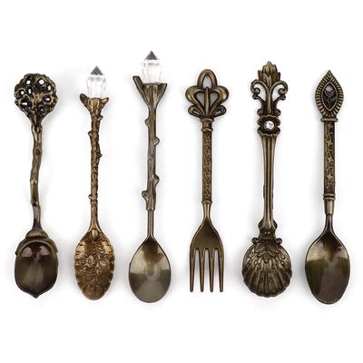 Набор из 6 предметов, инновационный винтажный ретро-набор ложек и вилок из цинкового сплава, столовые приборы, кухонные принадлежности(Зеленая бронза