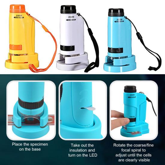 Детский игрушечный микроскоп со светодиодной подсветкой 60-180X биологический микроскоп для малышей портативный ручной