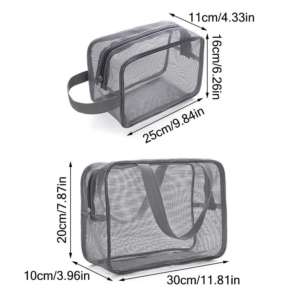 Portable Grey Blue Mesh Shower Bag Mesh Beach Makeup Handbag Leaking Water Foldable Gym Tote Bag Bathroom Shower Organizer