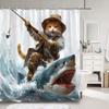 Забавная Милая Животная Шторка для Душа Кот Верхом на Акуле, Собака в Ванне и Красивая Свинья Полиэстеровая Ткань Шторки для Душа Декор для Ванной Комнаты