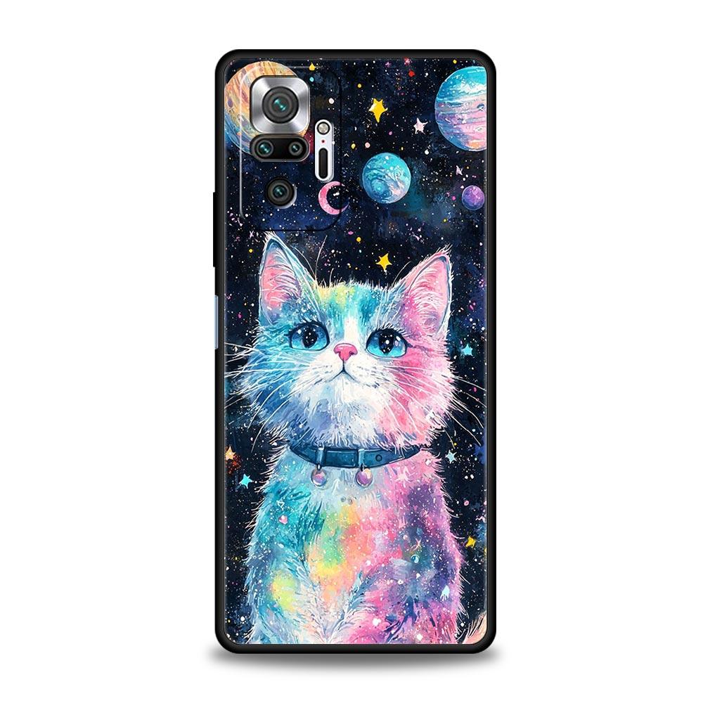 Чехол для телефона 'Кот Ван Гог Звездная ночь' для Xiaomi Redmi Note 14 13 5G 10 11 12 Pro Plus 4G 14C 13C 12C 10C Черный