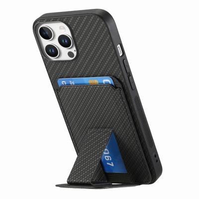 C1-11 для iPhone 16 Pro Max Чехол Держатель для карт Кожаное покрытие с текстурой углеродного волокна ТПУ Чехол для телефона